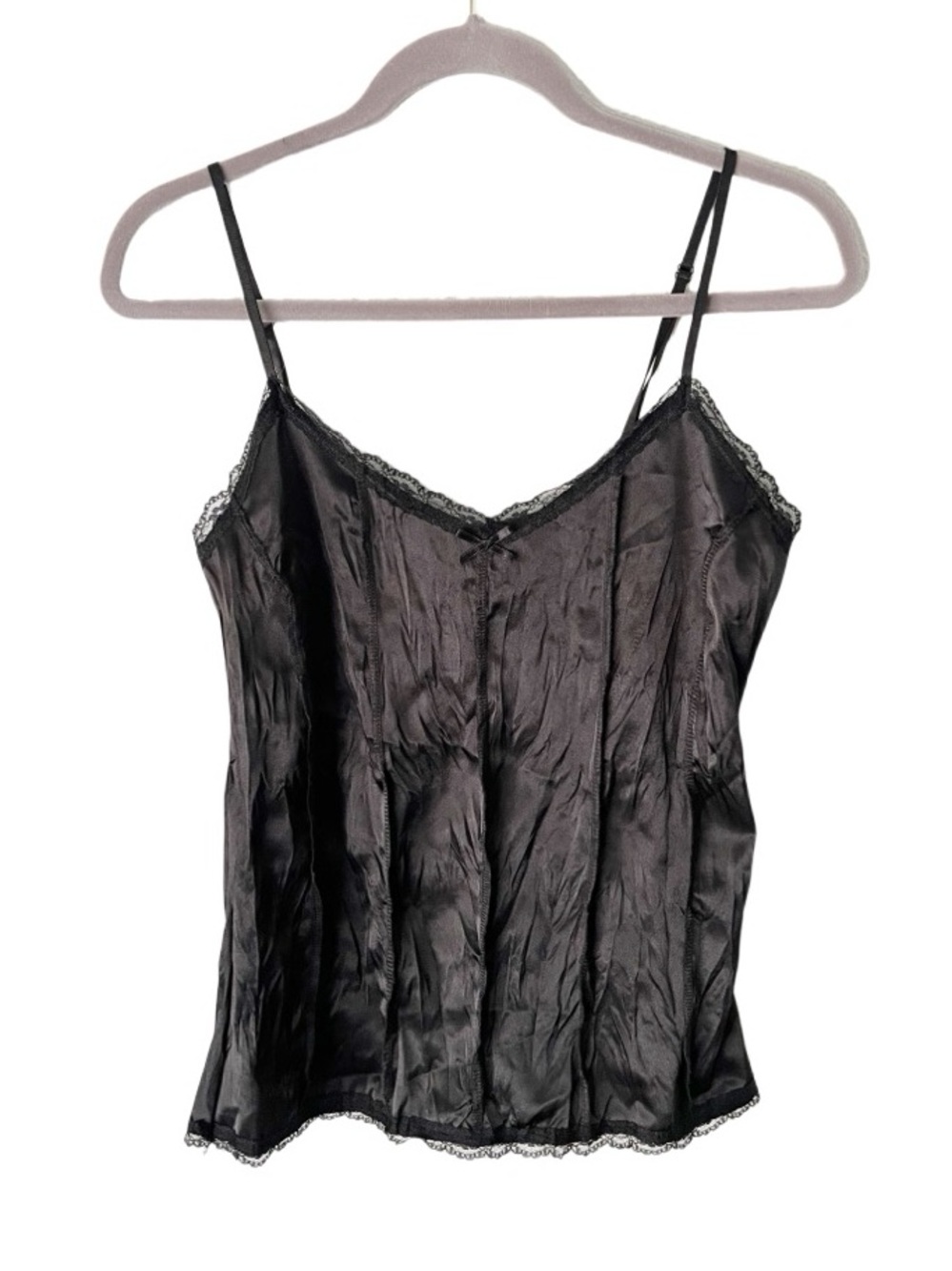 H&M Vintage Y2Kβ Black Satin Cami Tank Top Size 12 Lace Whimsigoth Fairy Grunge